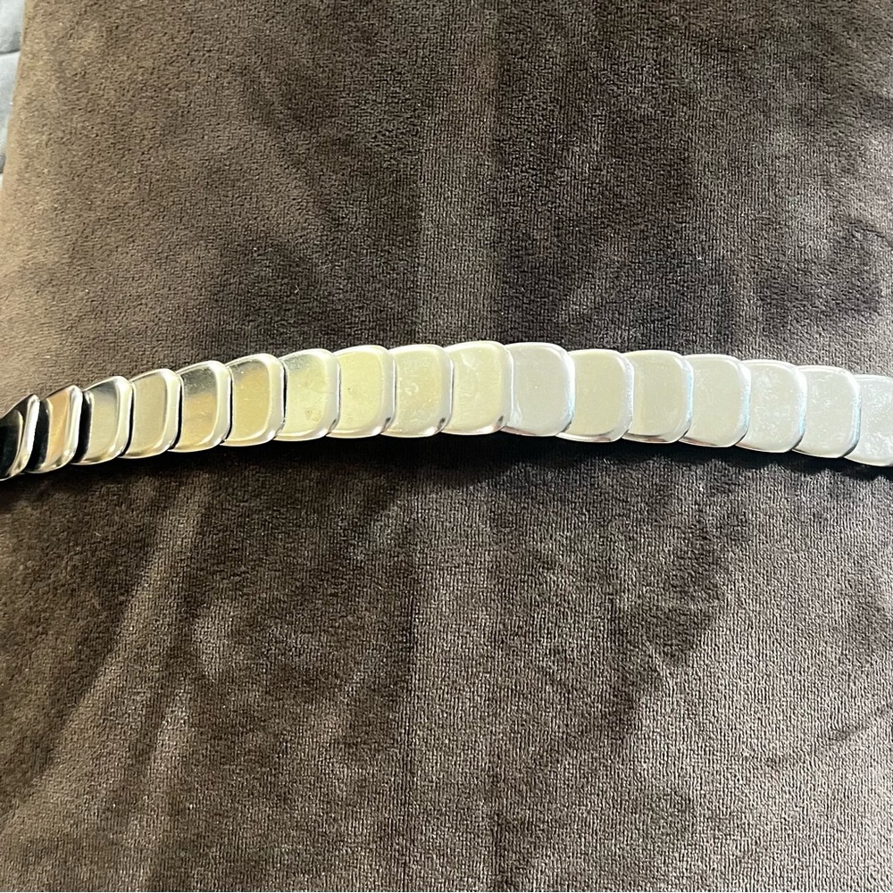 Vintage Silver Square Stacked Metal Stretch Belt